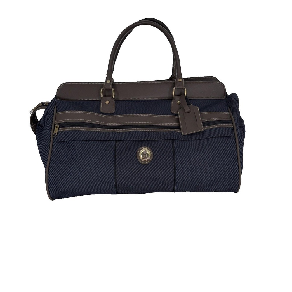 Vintage JG Hook Weekender Travel Bag Duffle Navy Blue Striped Canvas Preppy 90s